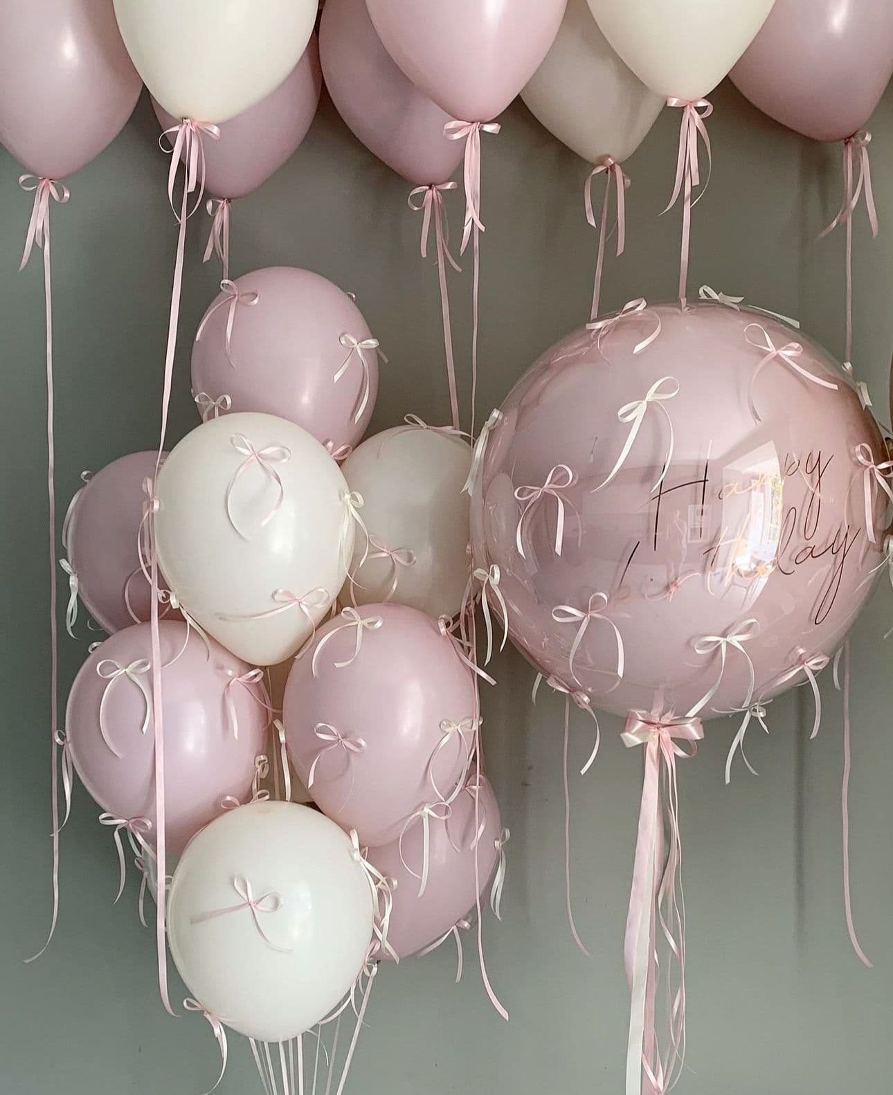 Birthday Ceiling Balloons with Bows — Pink Blush