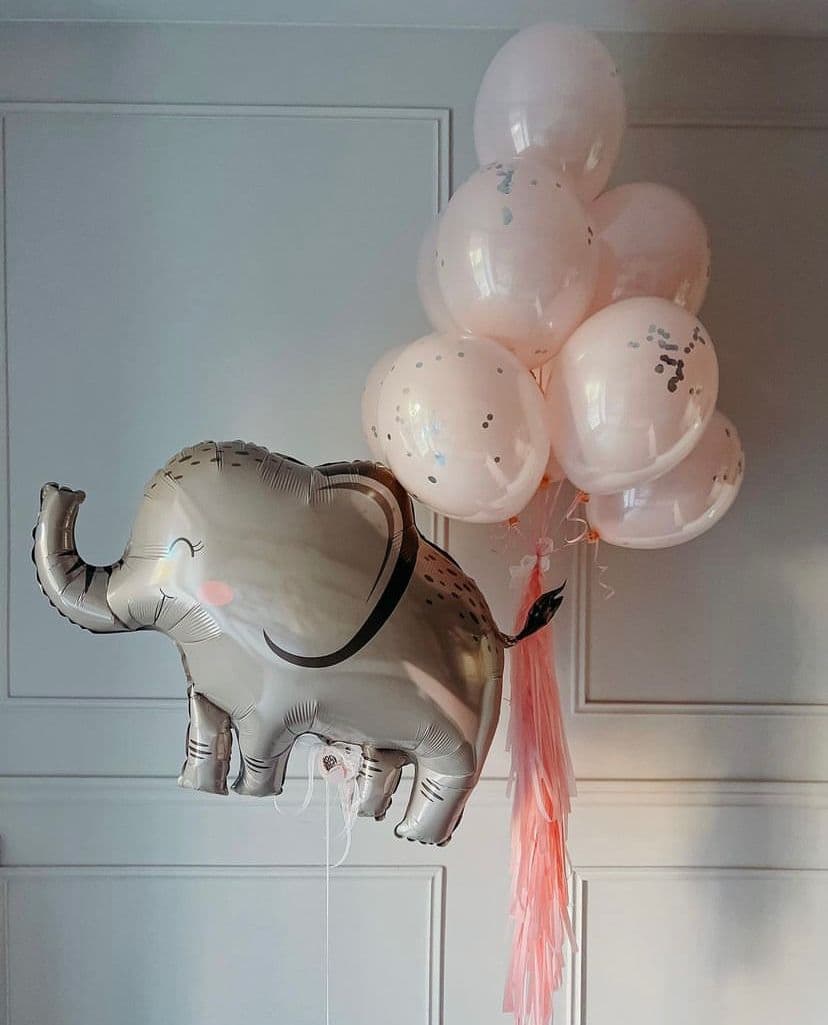 Baby Elephant Helium Bouquet — Pink Confetti